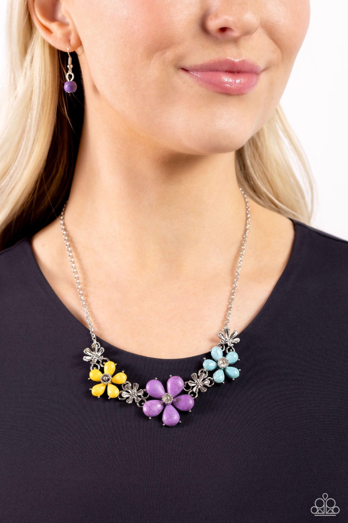 Growing Garland Purple &amp; Multi Stone Floral Necklace - Paparazzi Accessories-on model - CarasShop.com - $5 Jewelry by Cara Jewels