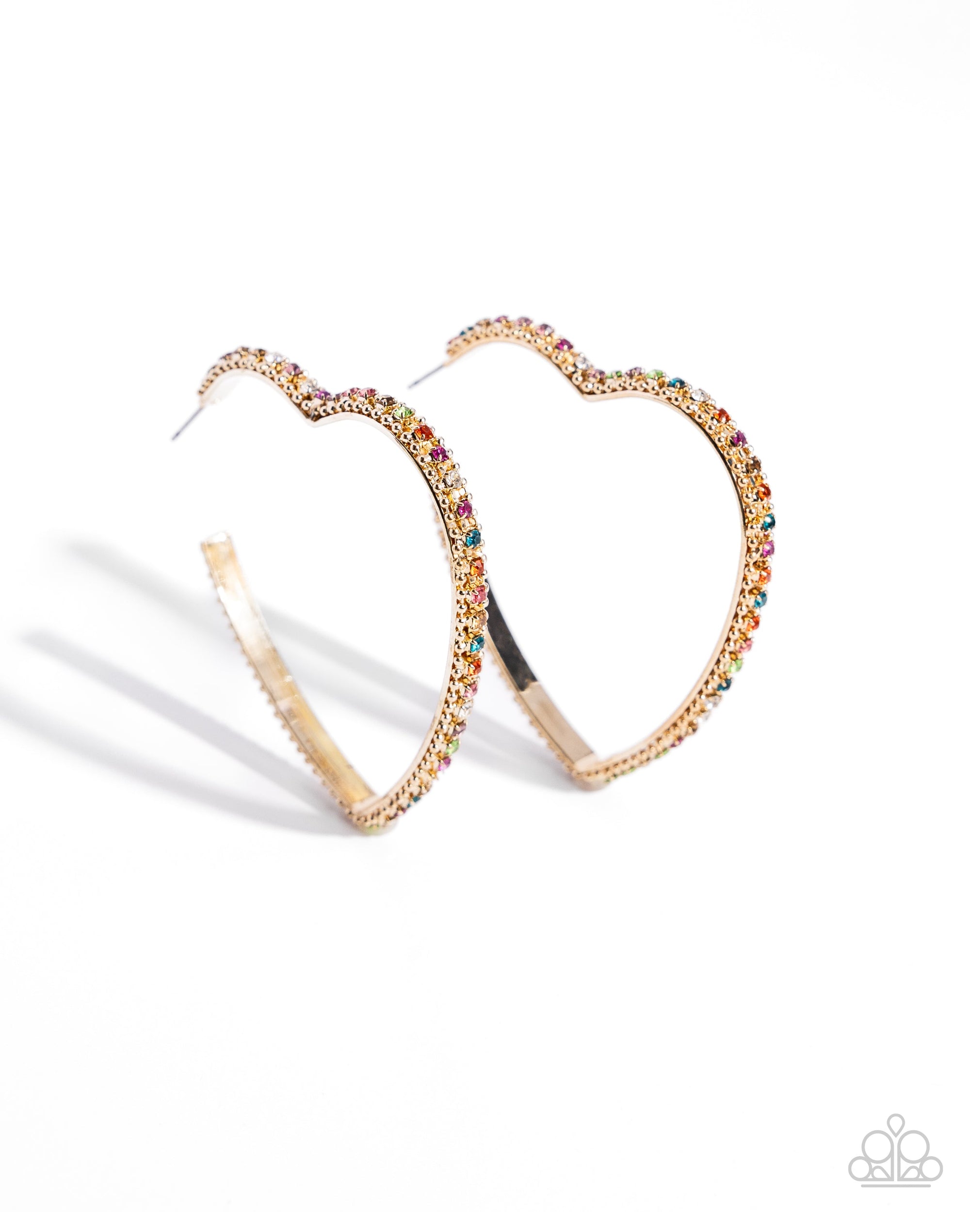 Halftime Hearts Multi & Gold Heart Hoop Earrings - Paparazzi Accessories- lightbox - CarasShop.com - $5 Jewelry by Cara Jewels