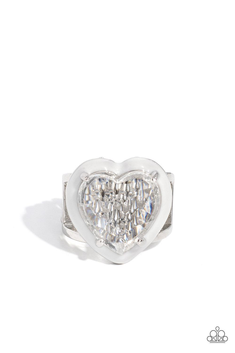 Hallmark Heart White Rhinestone Heart Ring - Paparazzi Accessories- lightbox - CarasShop.com - $5 Jewelry by Cara Jewels