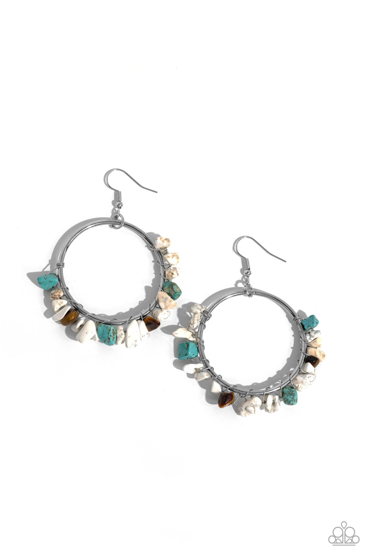 Handcrafted Habitat White, Turquoise &amp; Tiger Eye Stone Earrings - Paparazzi Accessories- lightbox - CarasShop.com - $5 Jewelry by Cara Jewels