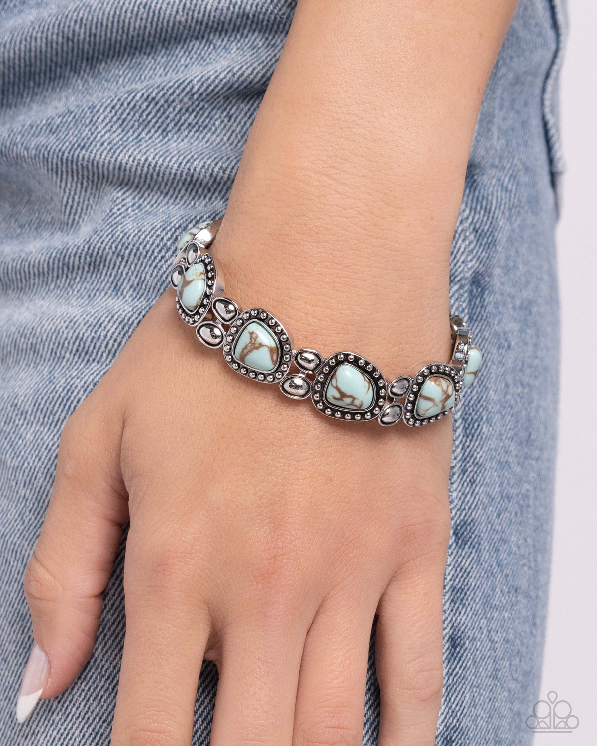Harmonious Headliner Blue Stone Bracelet - Paparazzi Accessories-on model - CarasShop.com - $5 Jewelry by Cara Jewels
