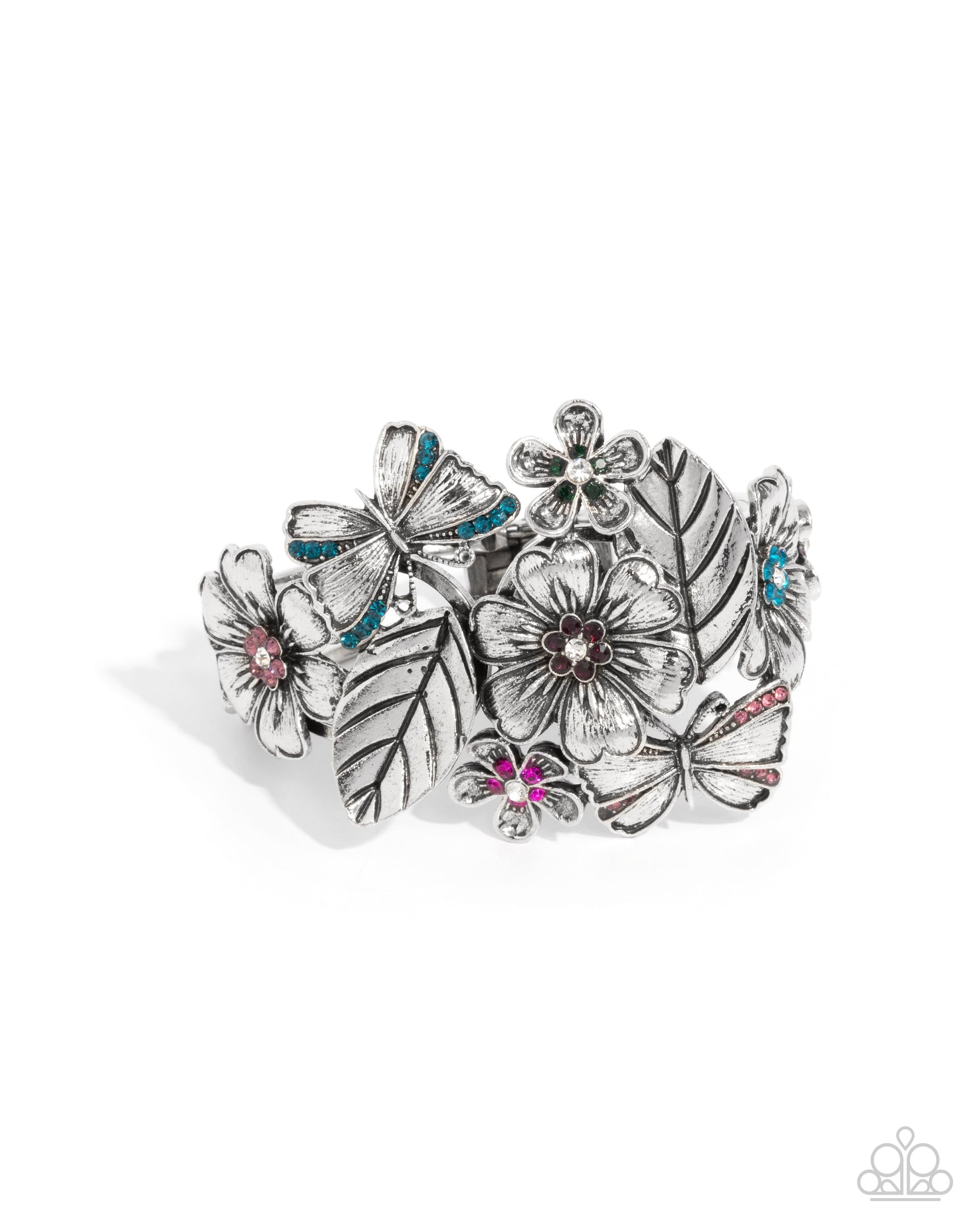 Harmonious Heiress Multi Rhinestone Floral Bracelet - Paparazzi Accessories- lightbox - CarasShop.com - $5 Jewelry by Cara Jewels