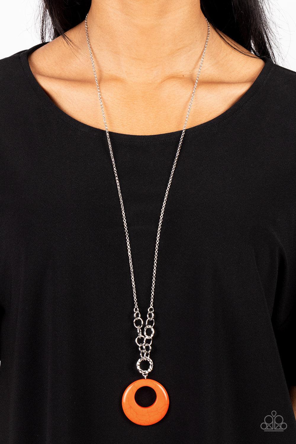 Hidden Dune Orange Stone Necklace - Paparazzi Accessories-on model - CarasShop.com - $5 Jewelry by Cara Jewels