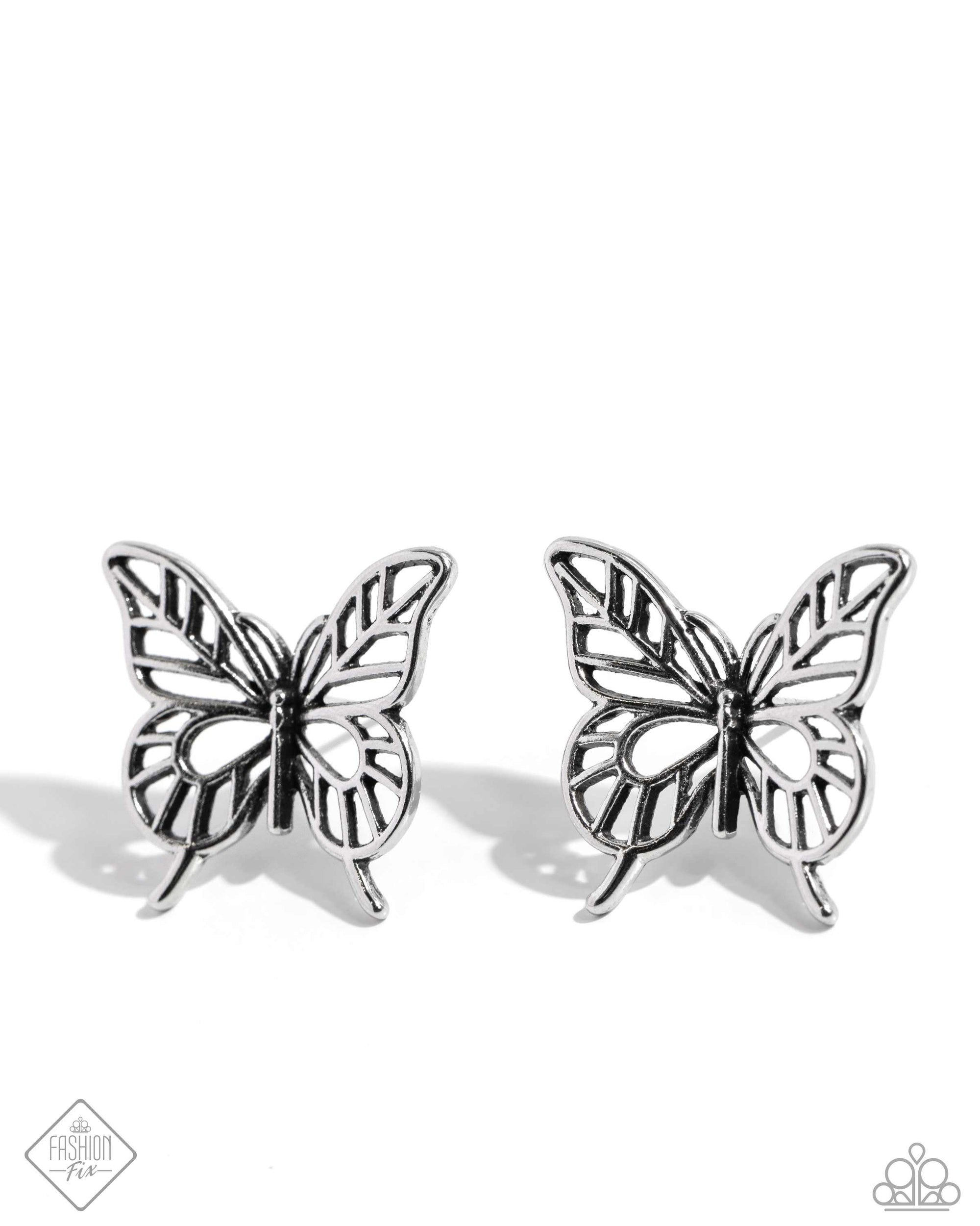 High and FLIGHTY Silver Butterfly Earrings - Paparazzi Accessories- lightbox - CarasShop.com - $5 Jewelry by Cara Jewels