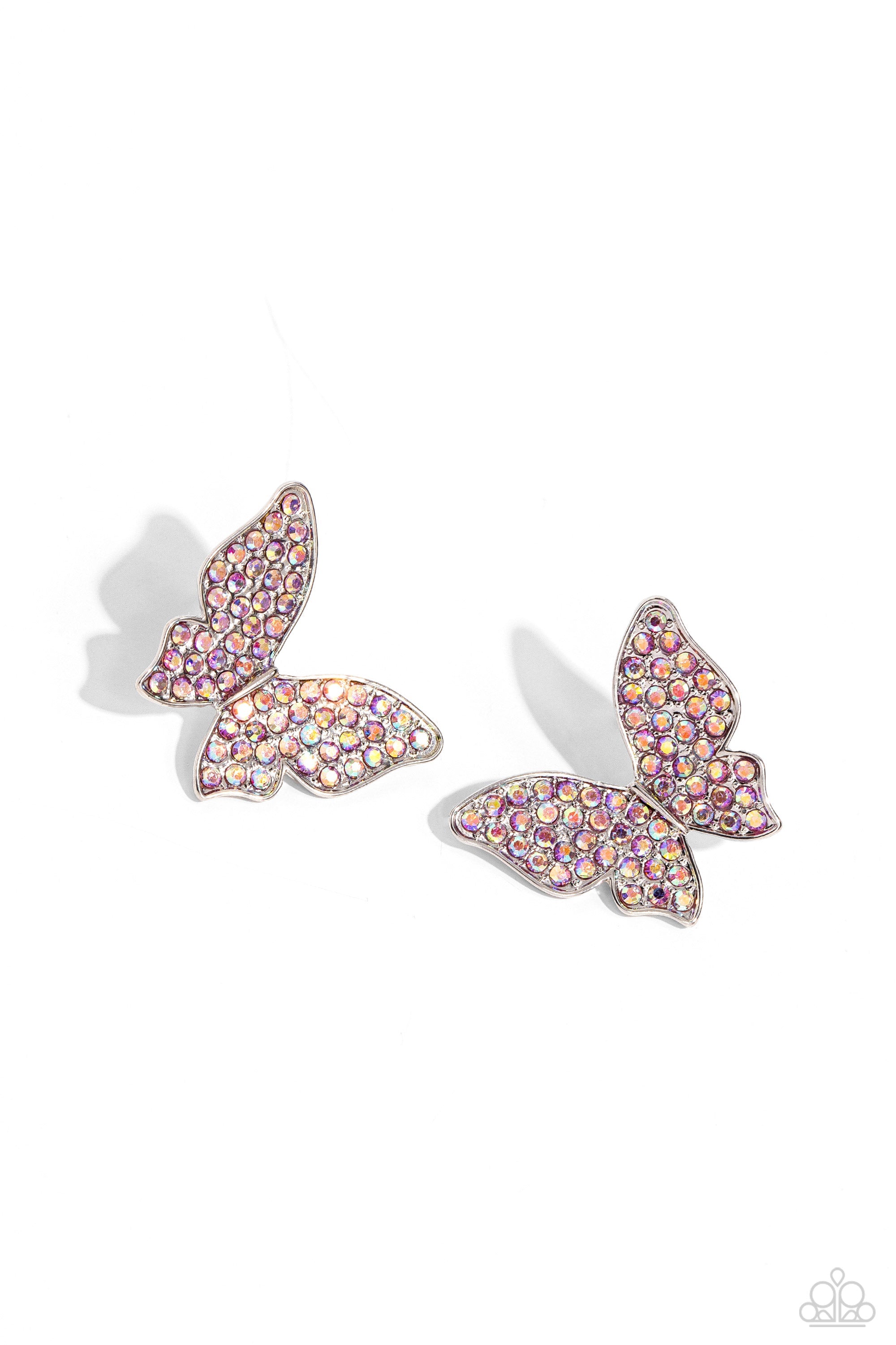 High Life Pink Iridescent Rhinestone Butterfly Earrings - Paparazzi Accessories- lightbox - CarasShop.com - $5 Jewelry by Cara Jewels