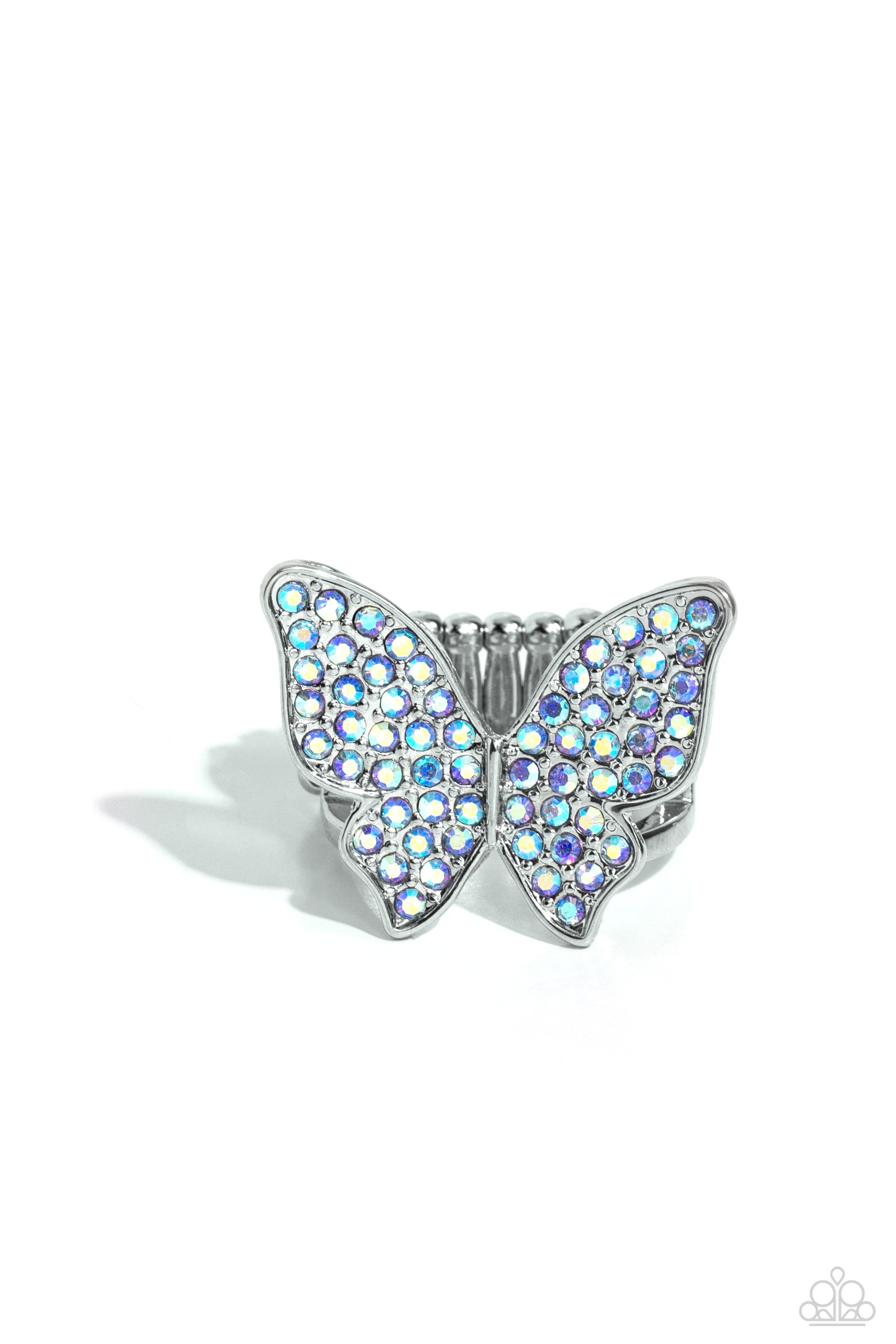 High Time Blue Rhinestone Butterfly Ring - Paparazzi Accessories- lightbox - CarasShop.com - $5 Jewelry by Cara Jewels