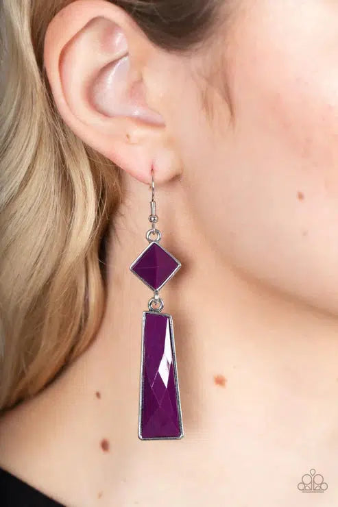 Hollywood Harmony Purple Earrings - Paparazzi Accessories-on model - CarasShop.com - $5 Jewelry by Cara Jewels