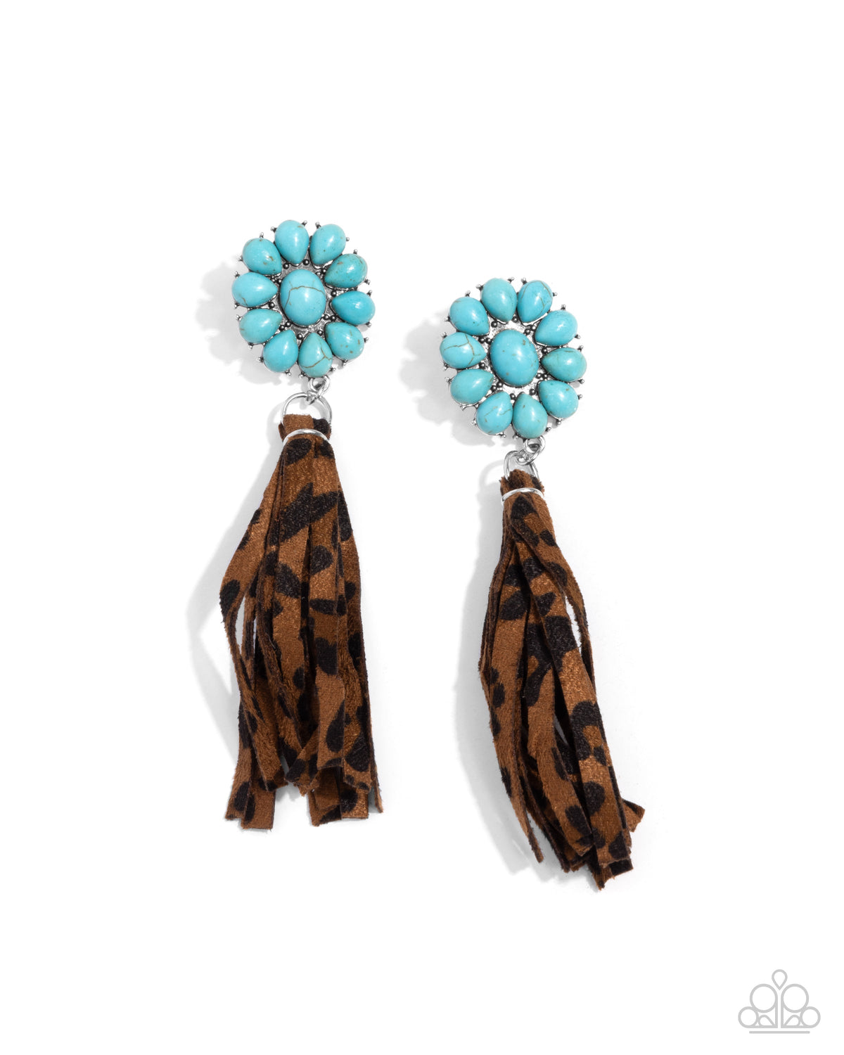 Hometown Hero Turquoise Blue Stone &amp; Leopard Tassel Earrings - Paparazzi Accessories- lightbox - CarasShop.com - $5 Jewelry by Cara Jewels