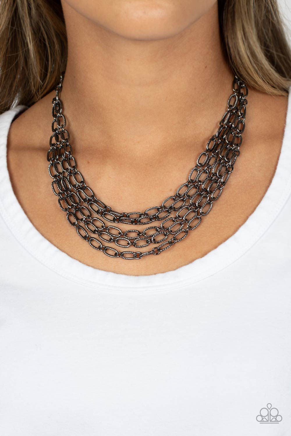 House of CHAIN Gunmetal Black Necklace - Paparazzi Accessories-on model - CarasShop.com - $5 Jewelry by Cara Jewels
