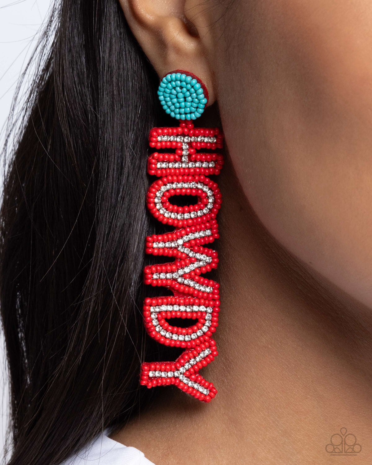 Howdy Headline Red Seed Bead Earrings - Paparazzi Accessories-on model - CarasShop.com - $5 Jewelry by Cara Jewels