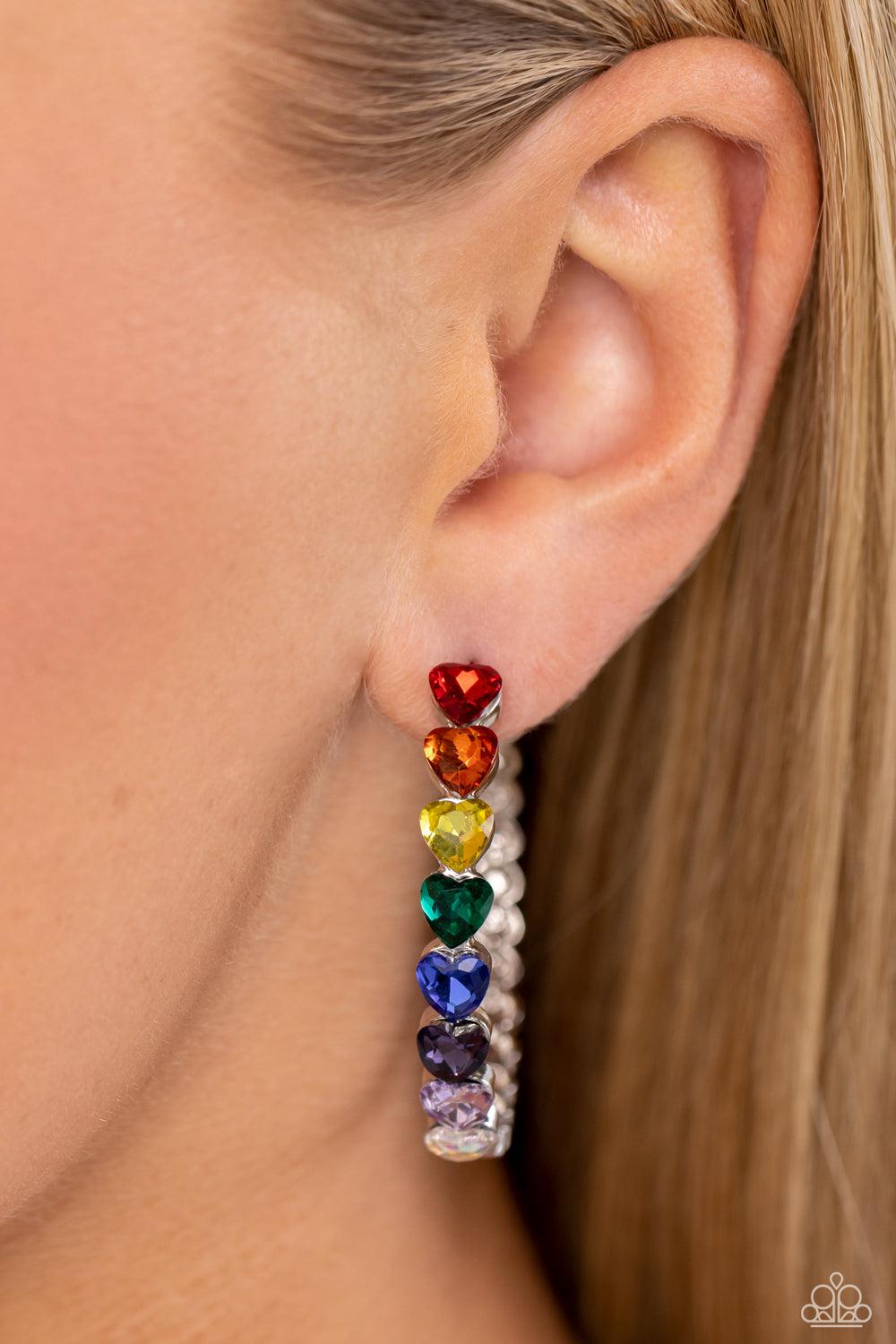 Hypnotic Heart Attack Multi Red-Blue Heart Hoop Earrings - Paparazzi Accessories-on model - CarasShop.com - $5 Jewelry by Cara Jewels