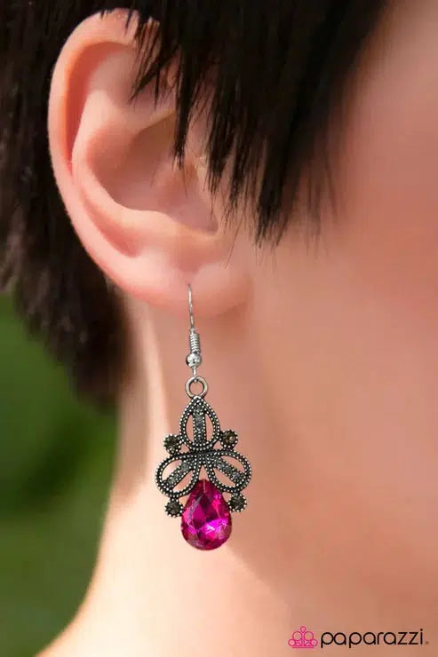 I Dream in Glitter Pink Earrings - Paparazzi Accessories-on model - CarasShop.com - $5 Jewelry by Cara Jewels