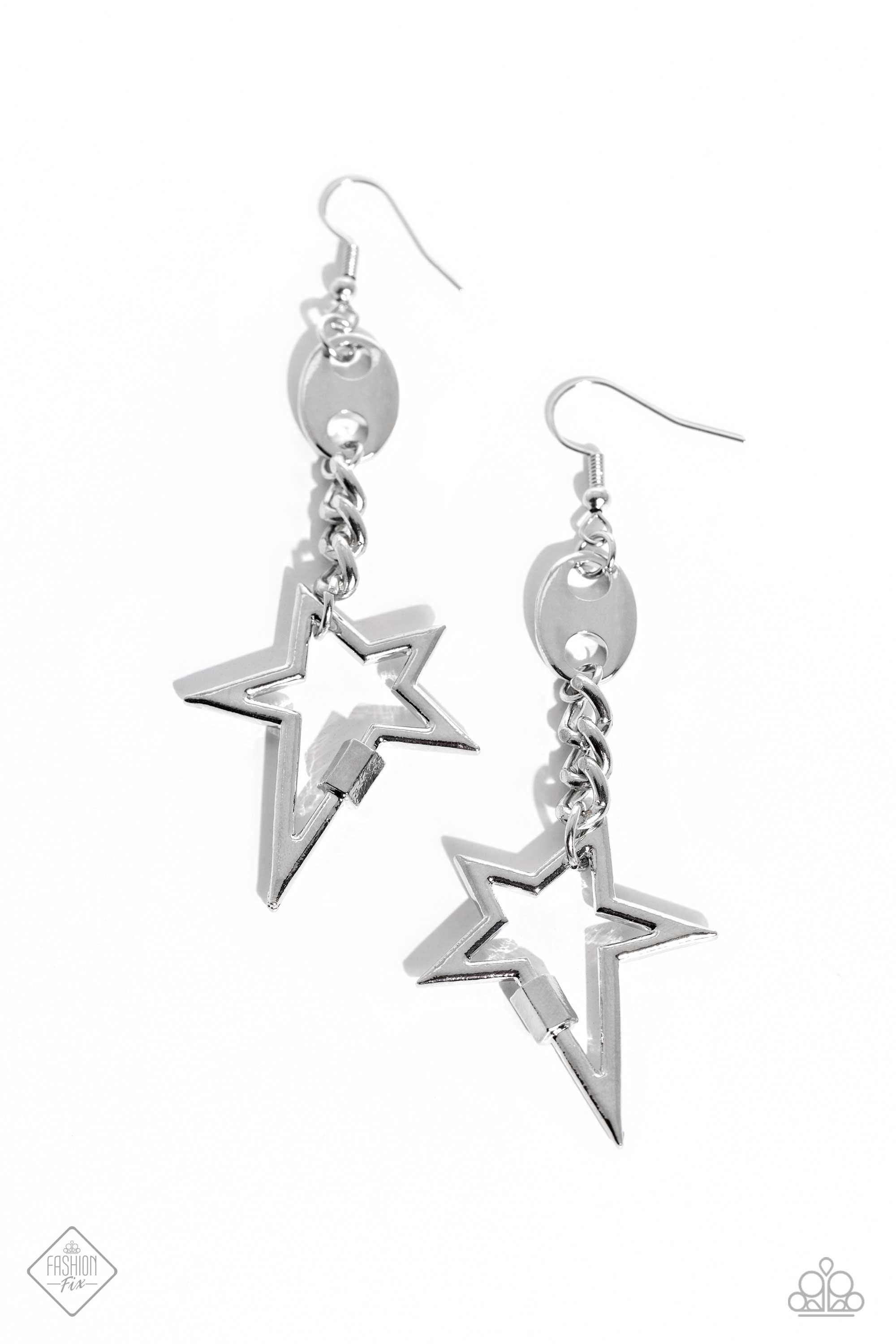 Iconic Impression Silver Star Earrings - Paparazzi Accessories- lightbox - CarasShop.com - $5 Jewelry by Cara Jewels