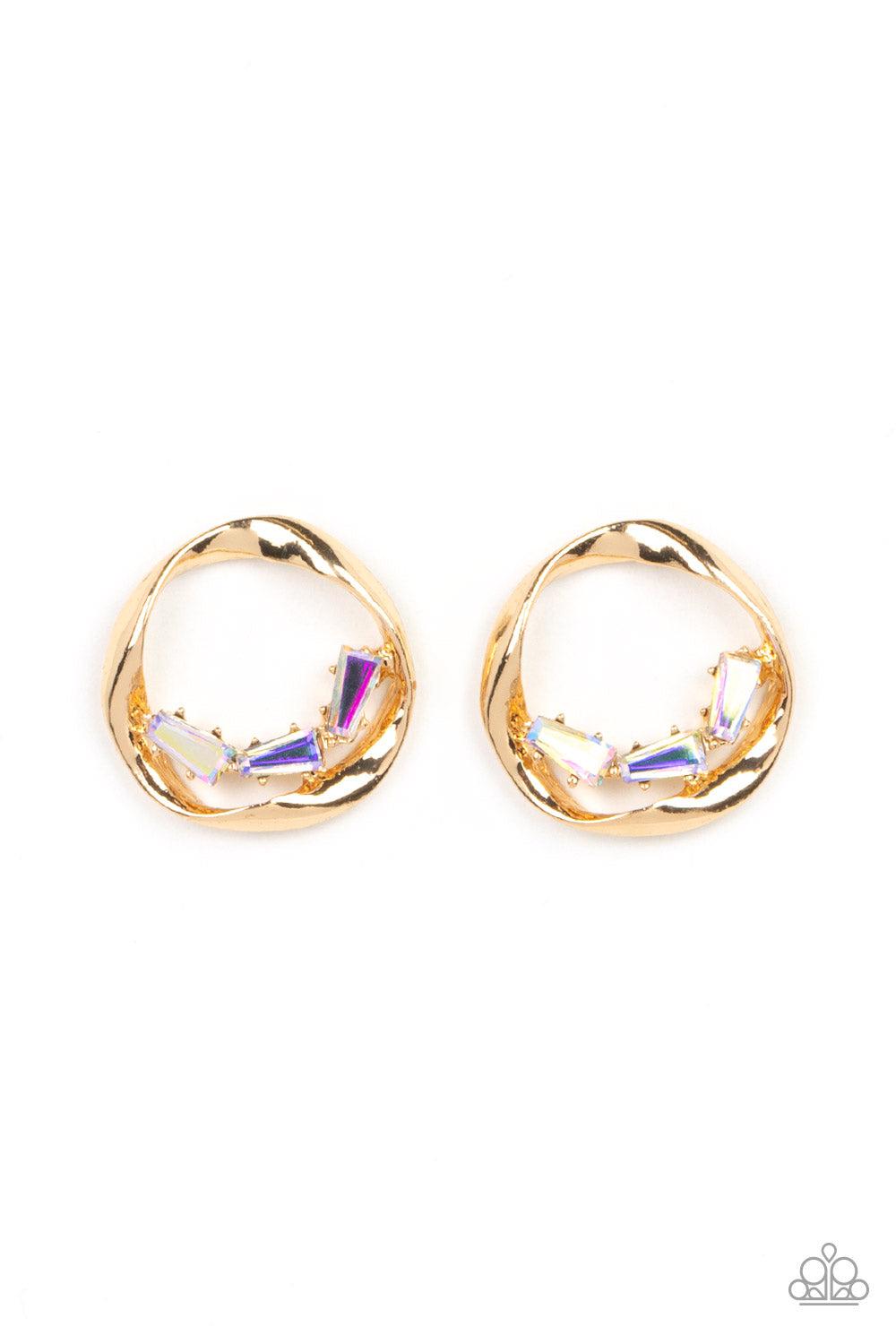 Imperfect Illumination Multi Iridescent &amp; Gold Earrings - Paparazzi Accessories- lightbox - CarasShop.com - $5 Jewelry by Cara Jewels