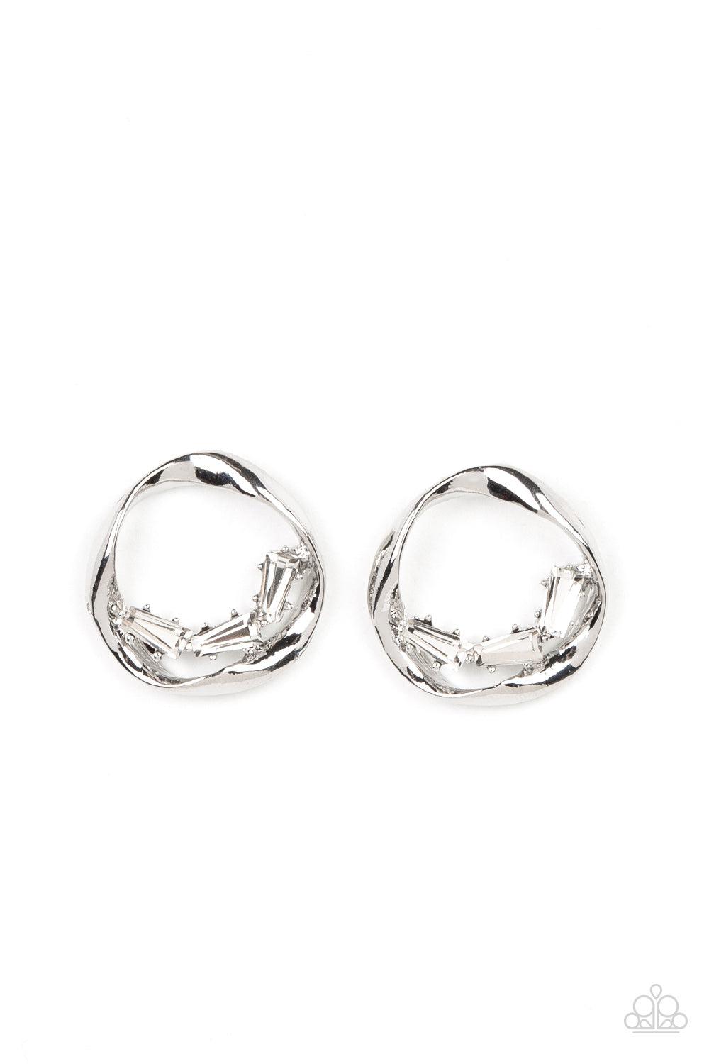 Imperfect Illumination White Rhinestone Earrings - Paparazzi Accessories- lightbox - CarasShop.com - $5 Jewelry by Cara Jewels
