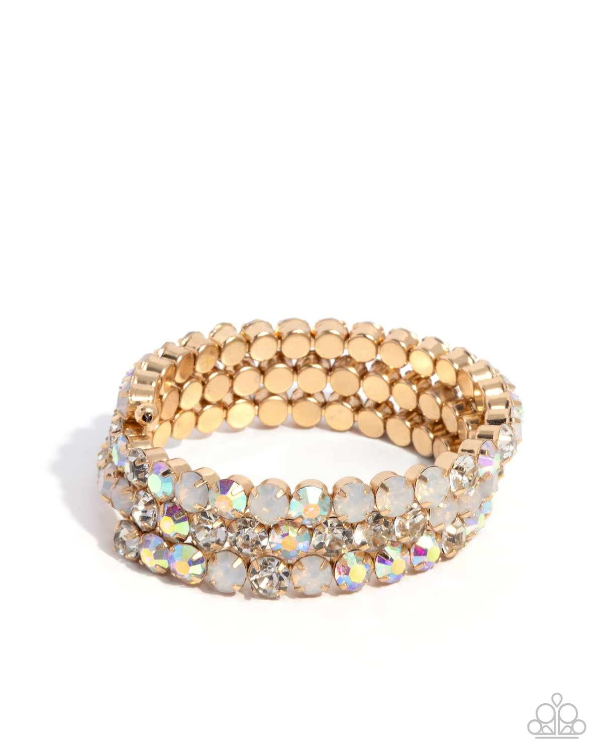 Iridescent Incantation Multi Rhinestone &amp; Gold Coil Bracelet- lightbox - CarasShop.com - $5 Jewelry by Cara Jewels