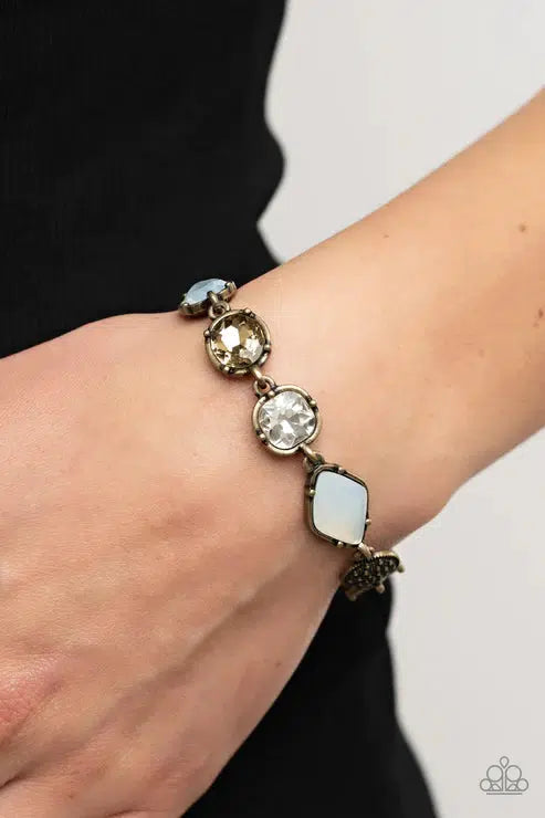 Jewelry Box Bauble Brass & Rhinestone Bracelet - Paparazzi Accessories- lightbox - CarasShop.com - $5 Jewelry by Cara Jewels