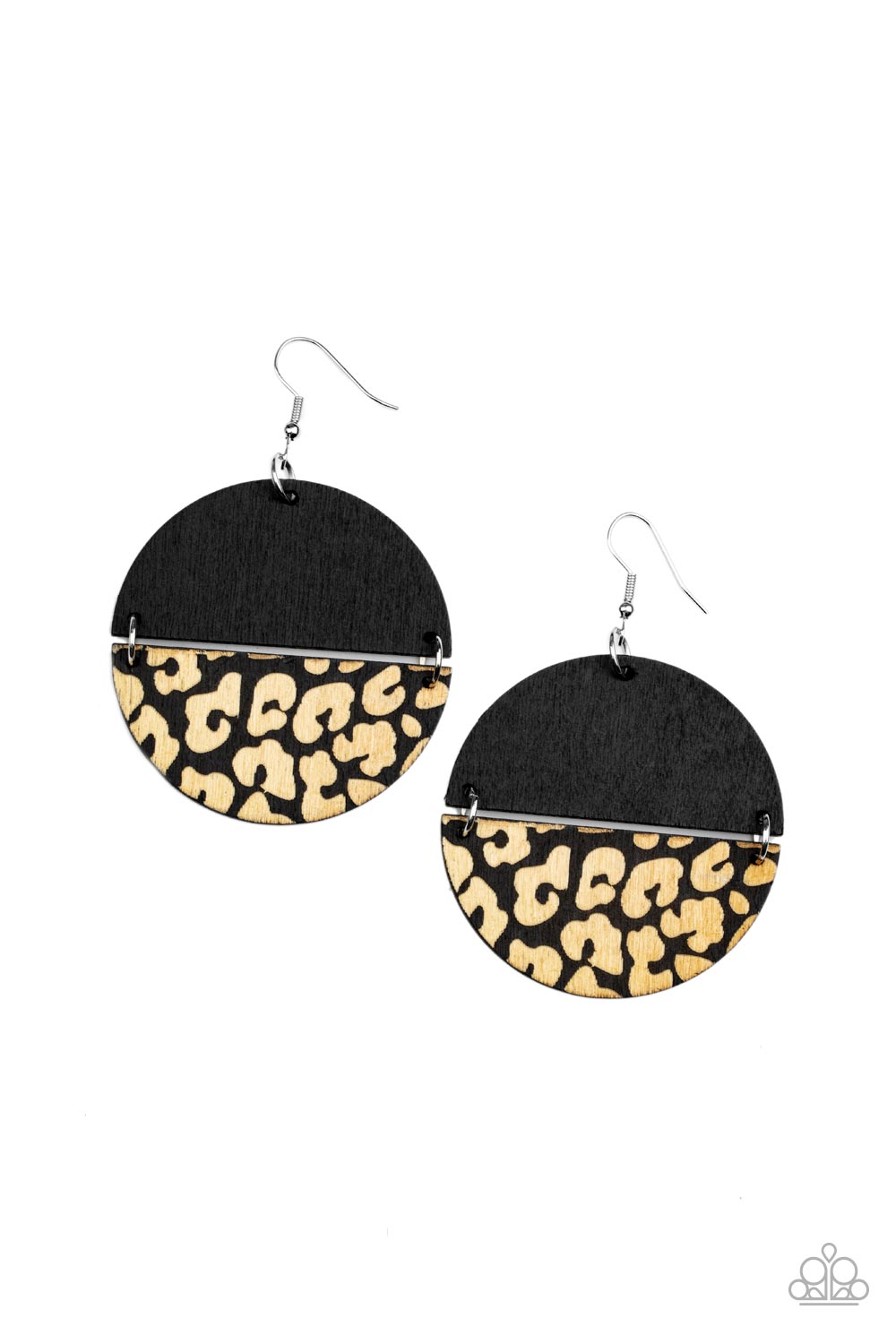 Jungle Catwalk Black Wood Cheetah Print Earrings - Paparazzi Accessories- lightbox - CarasShop.com - $5 Jewelry by Cara Jewels