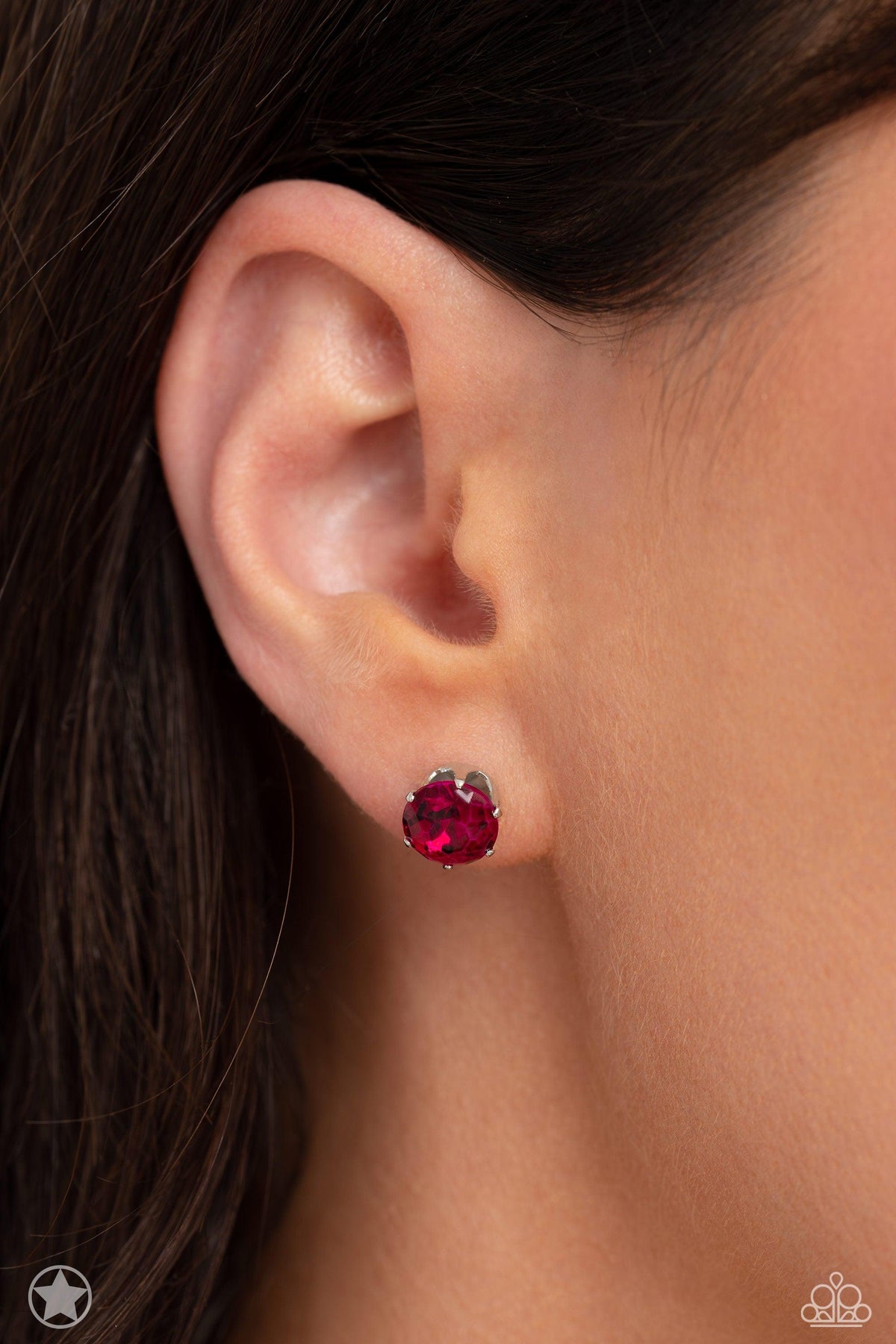 Just In TIMELESS Pink Rhinestone Post Earrings - Paparazzi Accessories-on model - CarasShop.com - $5 Jewelry by Cara Jewels