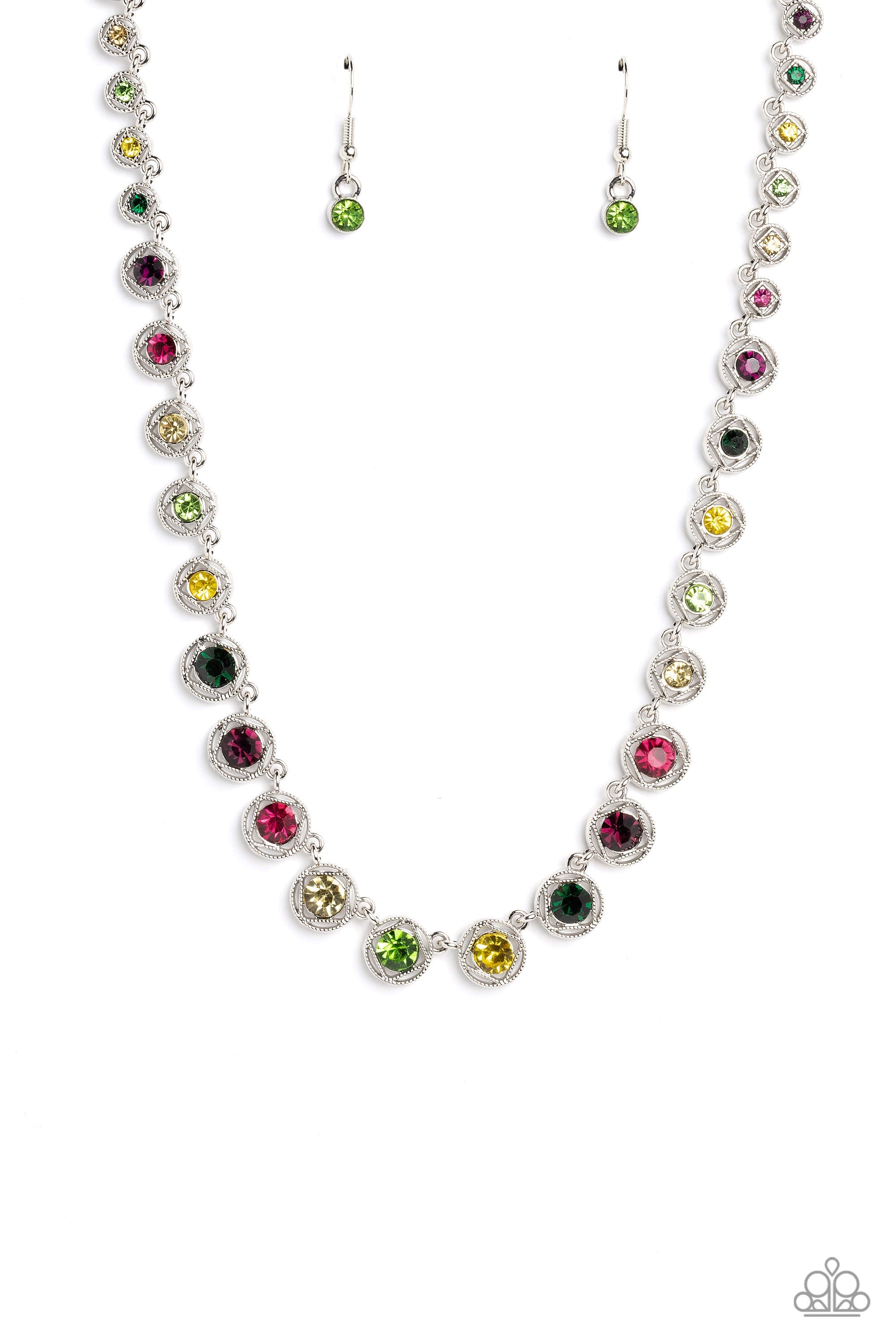 Kaleidoscope Charm Multi Rhinestone Necklace - Paparazzi Accessories- lightbox - CarasShop.com - $5 Jewelry by Cara Jewels