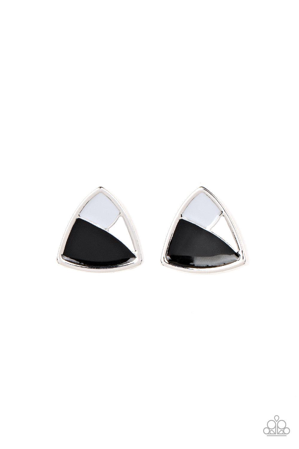 Kaleidoscopic Collision Black &amp; White Earrings - Paparazzi Accessories- lightbox - CarasShop.com - $5 Jewelry by Cara Jewels