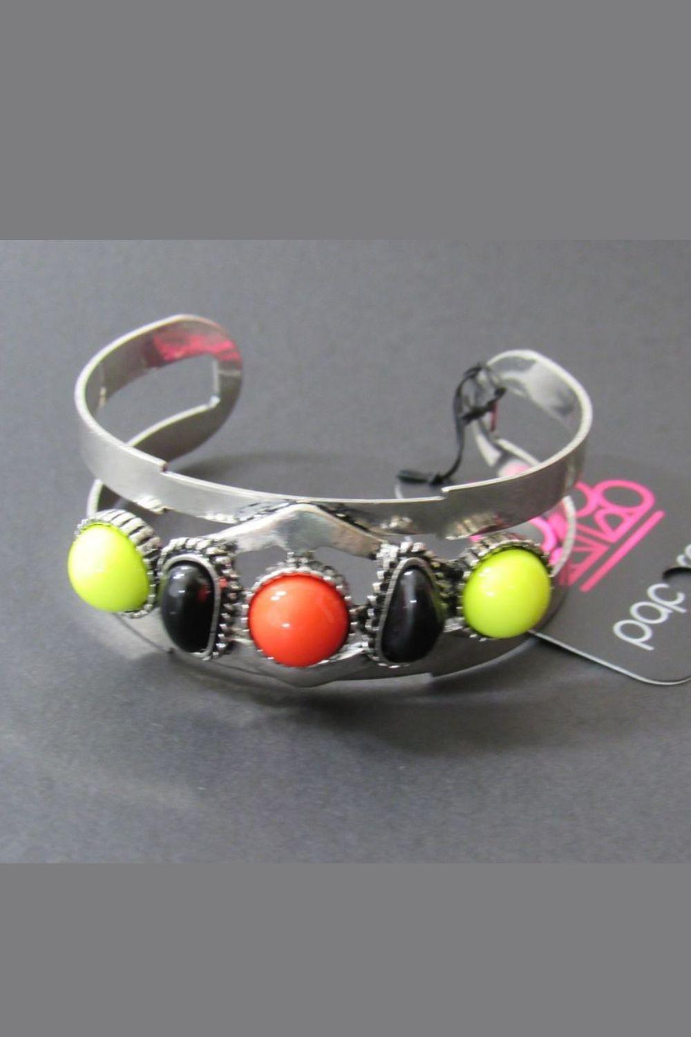 Keep On TRIBE-ing Multi-color Silver Cuff Bracelet - Paparazzi Accessories- on model - CarasShop.com - $5 Jewelry by Cara Jewels