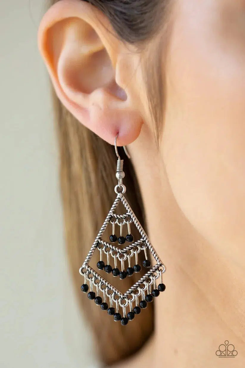 Kite Race Black Earrings - Paparazzi Accessories-on model - CarasShop.com - $5 Jewelry by Cara Jewels