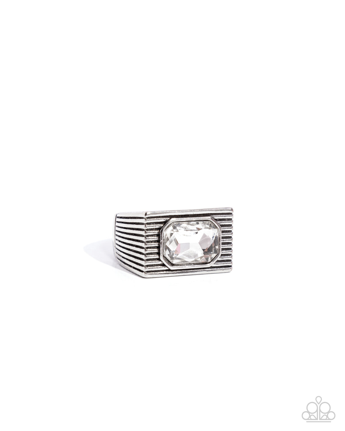 Knockout Tournament White Rhinestone Men&#39;s Ring - Paparazzi Accessories- lightbox - CarasShop.com - $5 Jewelry by Cara Jewels