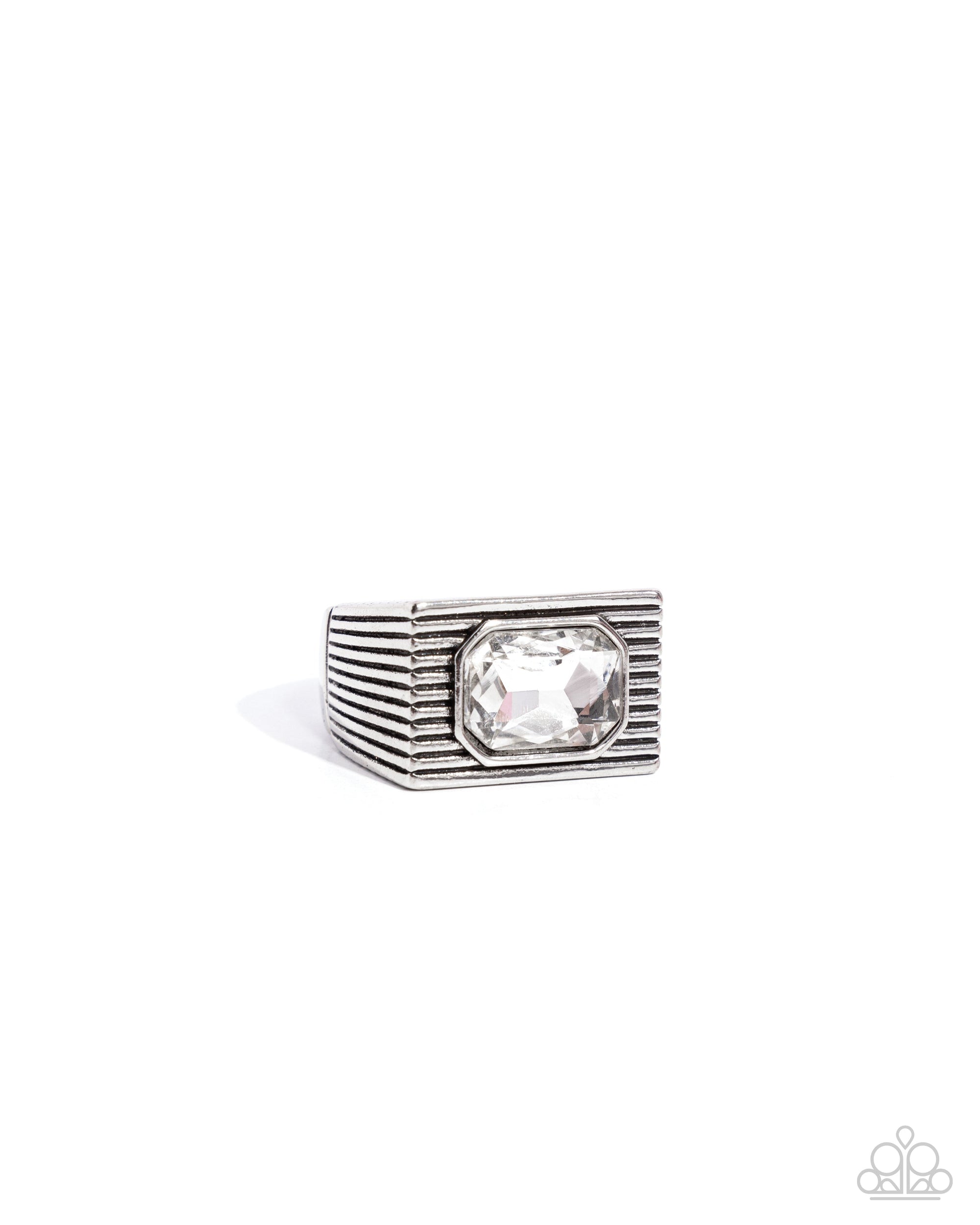 Knockout Tournament White Rhinestone Men's Ring - Paparazzi Accessories- lightbox - CarasShop.com - $5 Jewelry by Cara Jewels