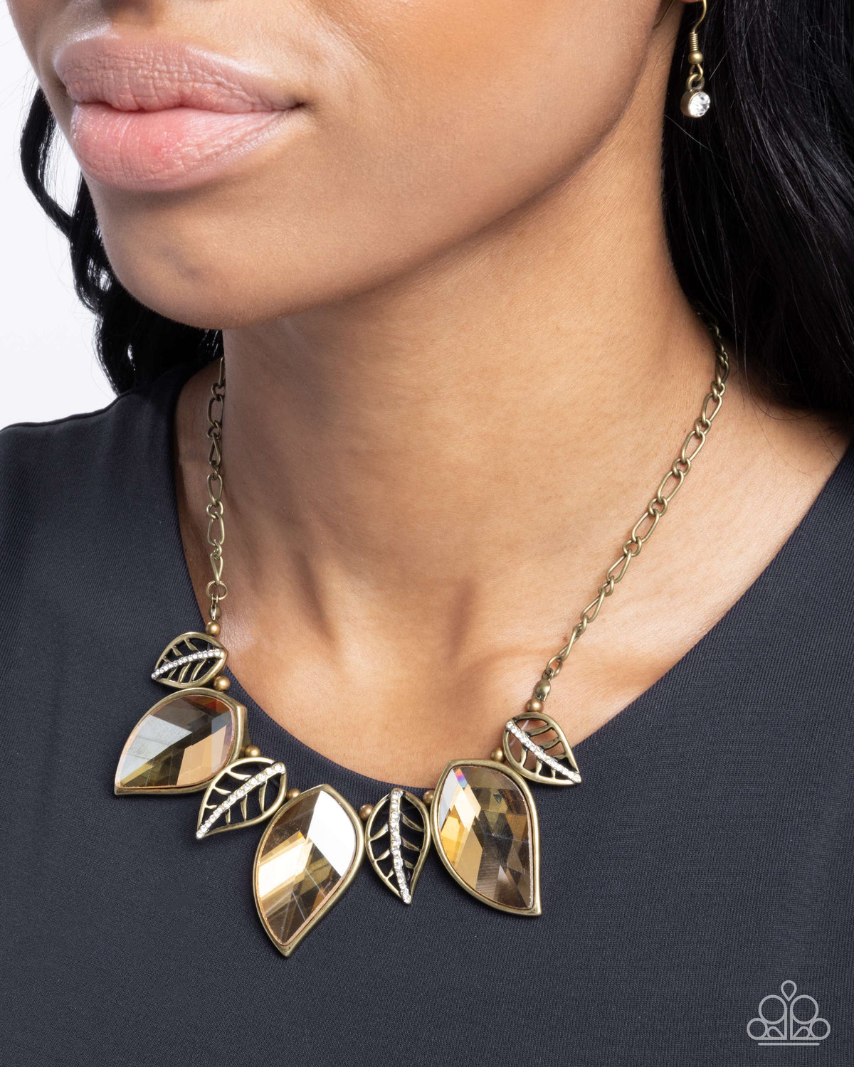 Leafy Leader Brass &amp; Brown Gem Necklace - Paparazzi Accessories-on model - CarasShop.com - $5 Jewelry by Cara Jewels