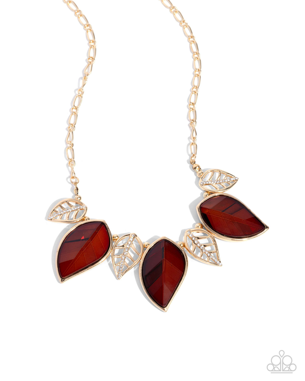 Leafy Leader Brown Gem &amp; Gold Necklace - Paparazzi Accessories- lightbox - CarasShop.com - $5 Jewelry by Cara Jewels