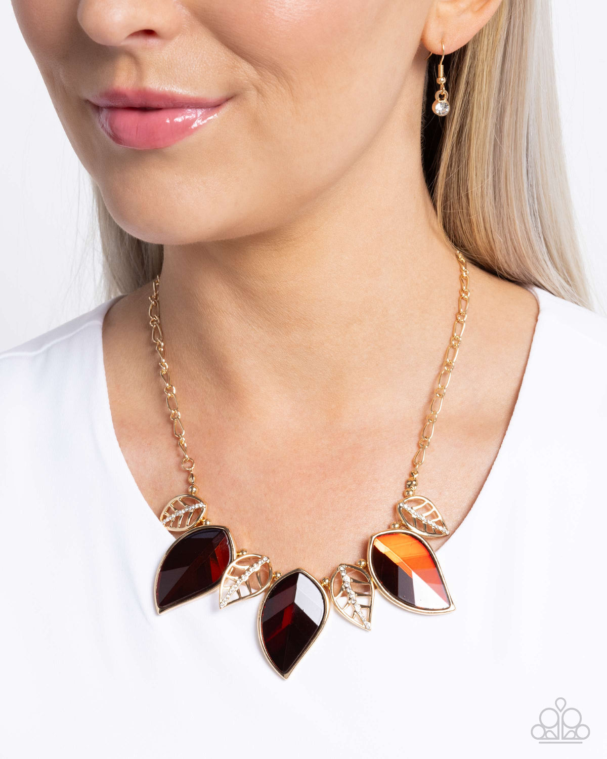 Leafy Leader Brown Gem &amp; Gold Necklace - Paparazzi Accessories-on model - CarasShop.com - $5 Jewelry by Cara Jewels