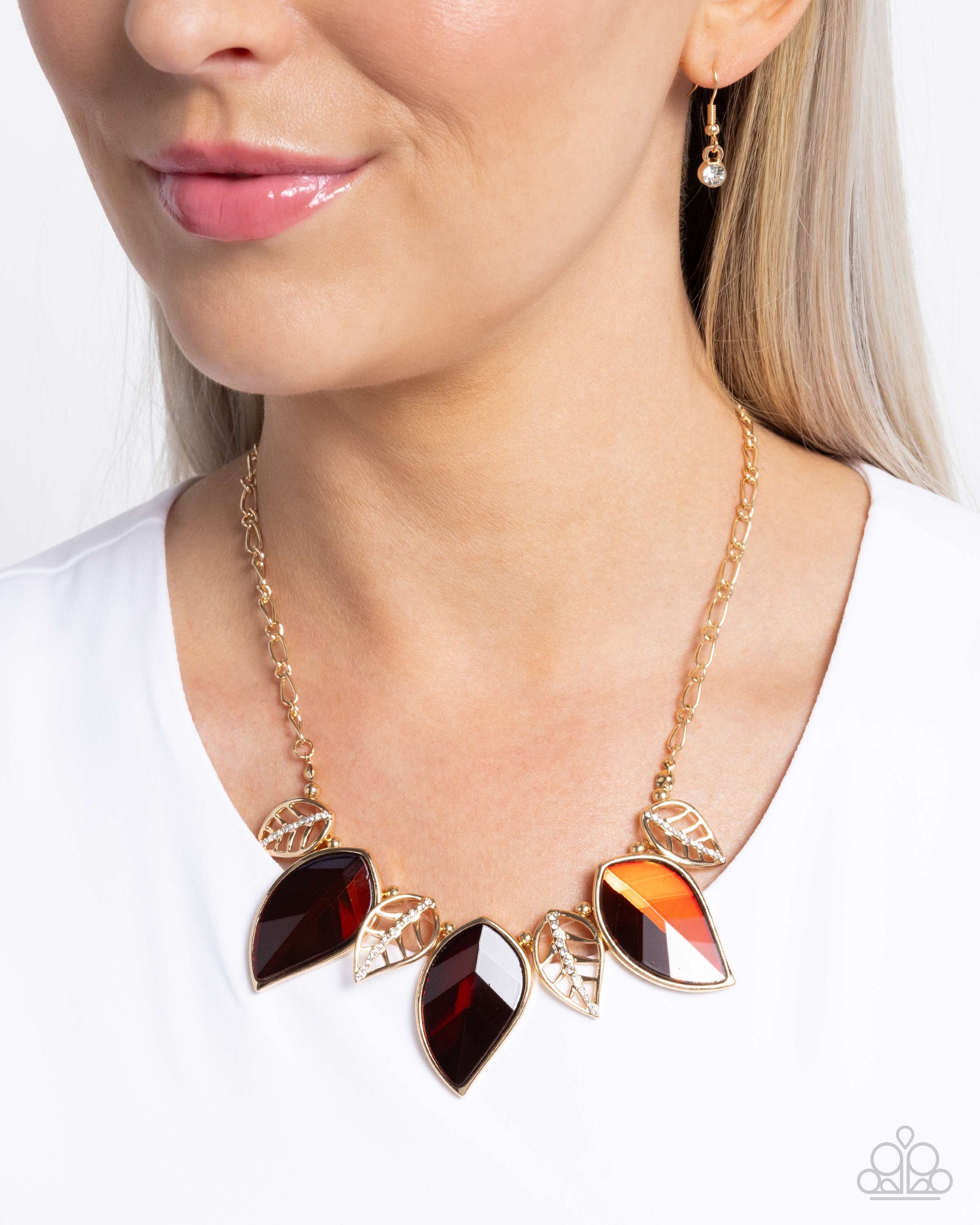 Leafy Leader Brown Gem & Gold Necklace - Paparazzi Accessories- lightbox - CarasShop.com - $5 Jewelry by Cara Jewels