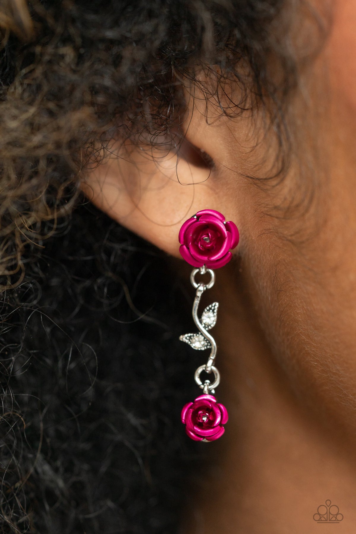 Led by the ROSE Pink Earrings - Paparazzi Accessories-on model - CarasShop.com - $5 Jewelry by Cara Jewels