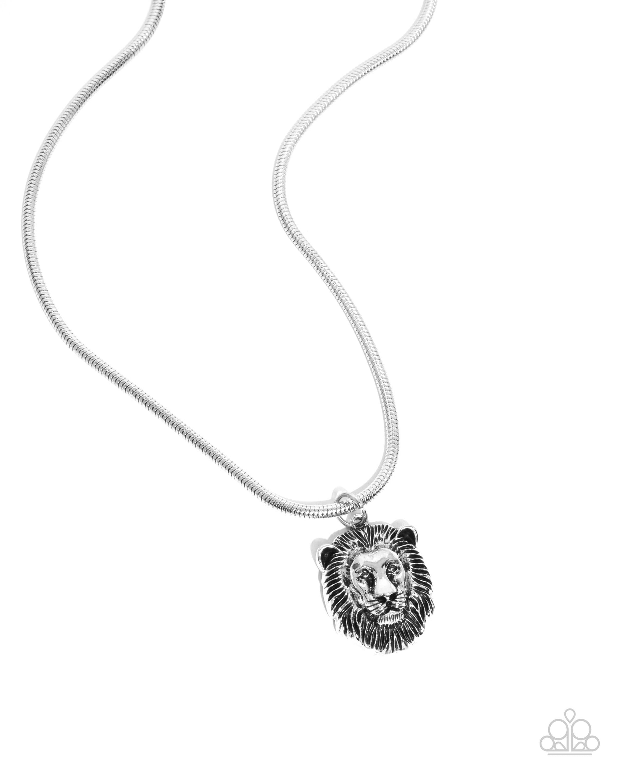 Leo Leader Silver Men's Lion Necklace - Paparazzi Accessories- lightbox - CarasShop.com - $5 Jewelry by Cara Jewels