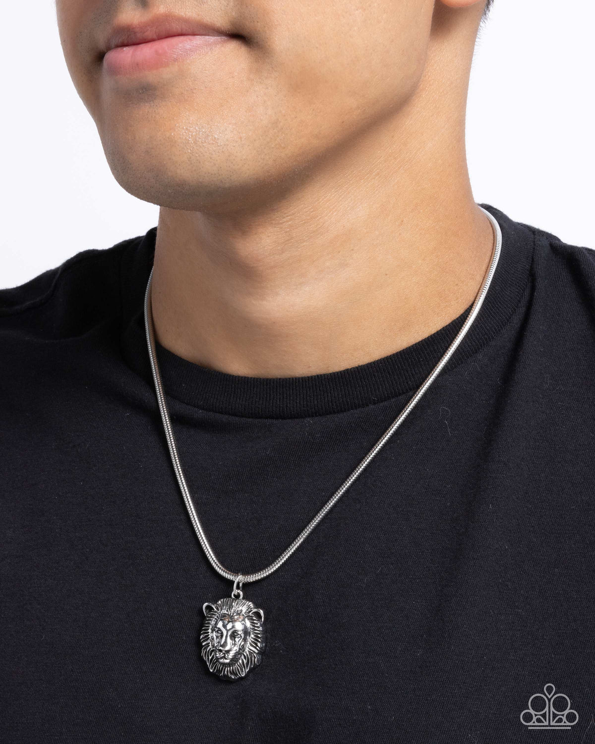 Leo Leader Silver Men&#39;s Lion Necklace - Paparazzi Accessories-on model - CarasShop.com - $5 Jewelry by Cara Jewels