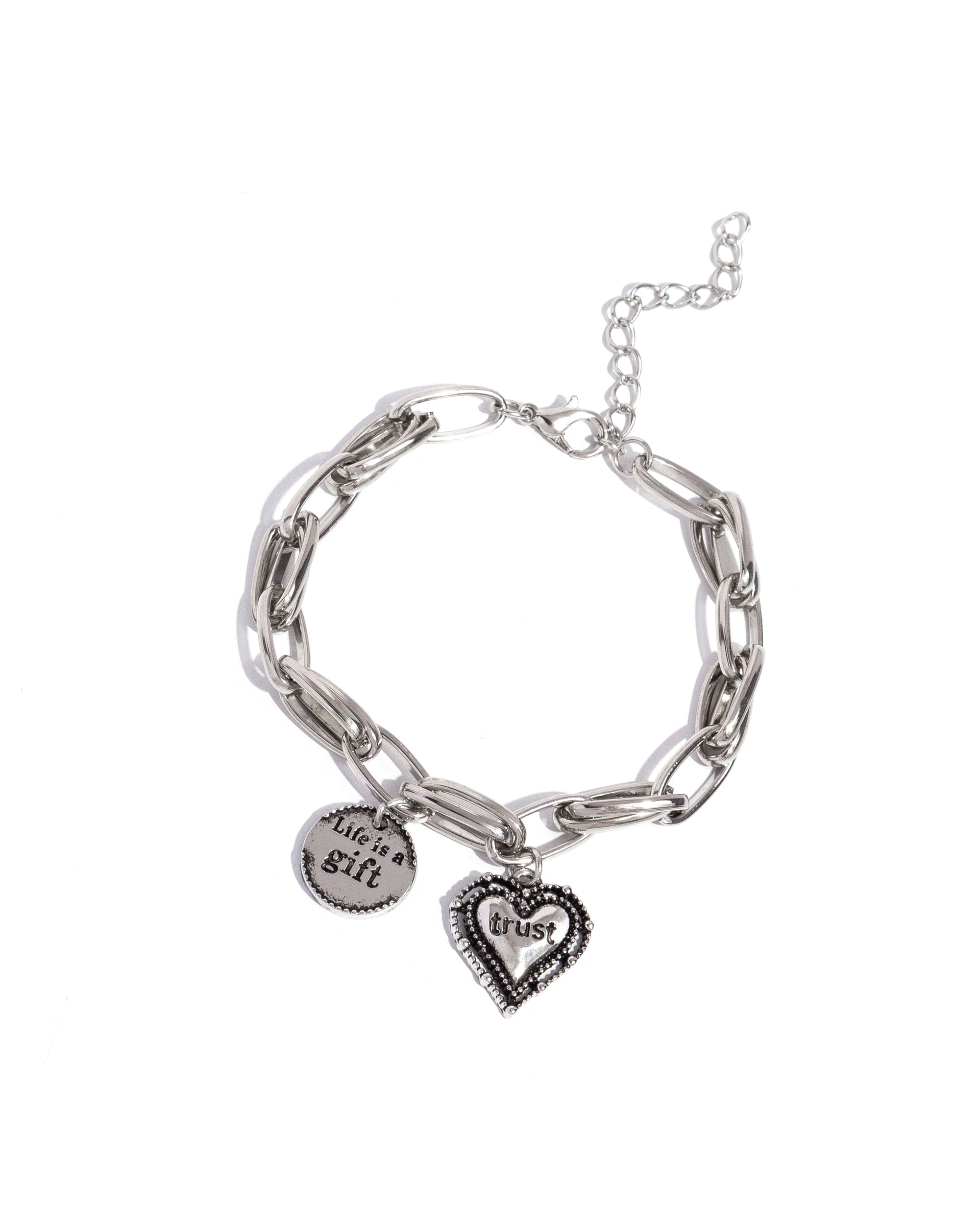 Life Is A Gift Silver Inspirational Charm Bracelet - Paparazzi Accessories- lightbox - CarasShop.com - $5 Jewelry by Cara Jewels