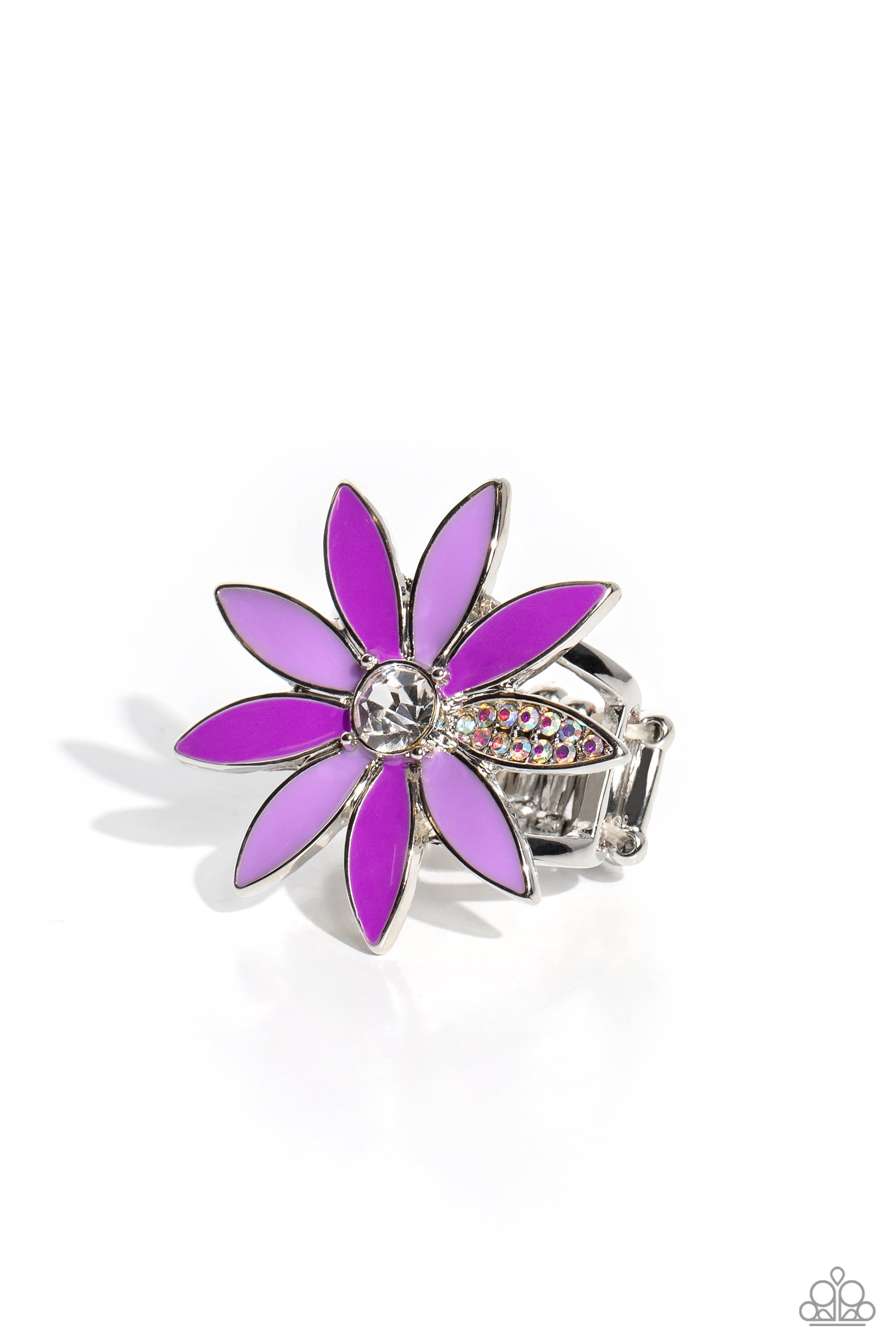 Lily Lei Purple Flower Ring - Paparazzi Accessories- lightbox - CarasShop.com - $5 Jewelry by Cara Jewels