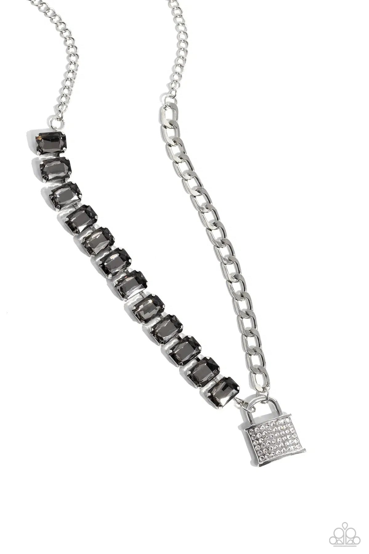 LOCK and Roll Silver Necklace - Paparazzi Accessories- lightbox - CarasShop.com - $5 Jewelry by Cara Jewels