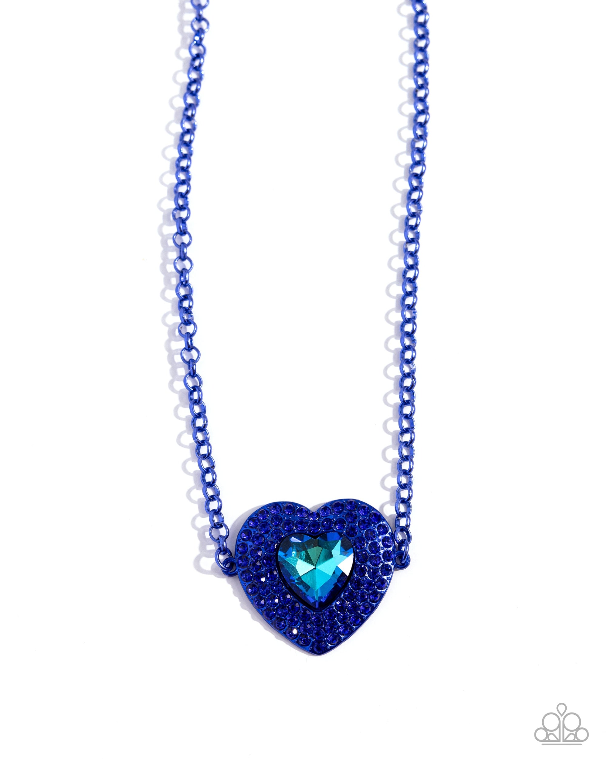 Locket Leisure Blue Rhinestone Heart Necklace - Paparazzi Accessories- lightbox - CarasShop.com - $5 Jewelry by Cara Jewels
