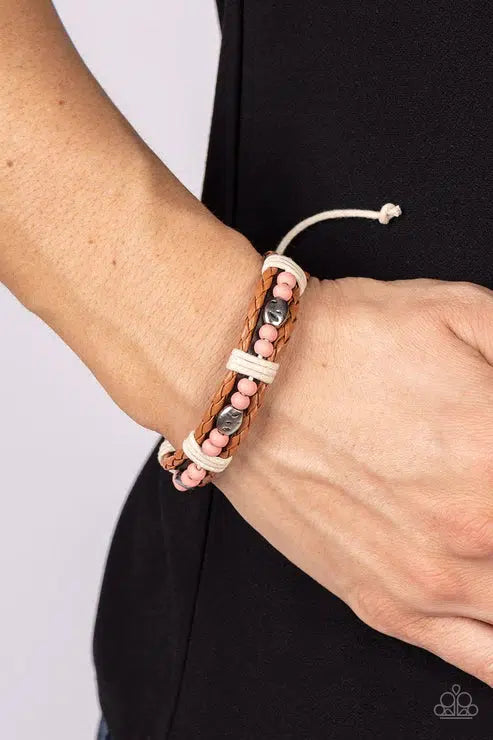Lodge Luxe Pink Wood Urban Bracelet - Paparazzi Accessories- on model - CarasShop.com - $5 Jewelry by Cara Jewels