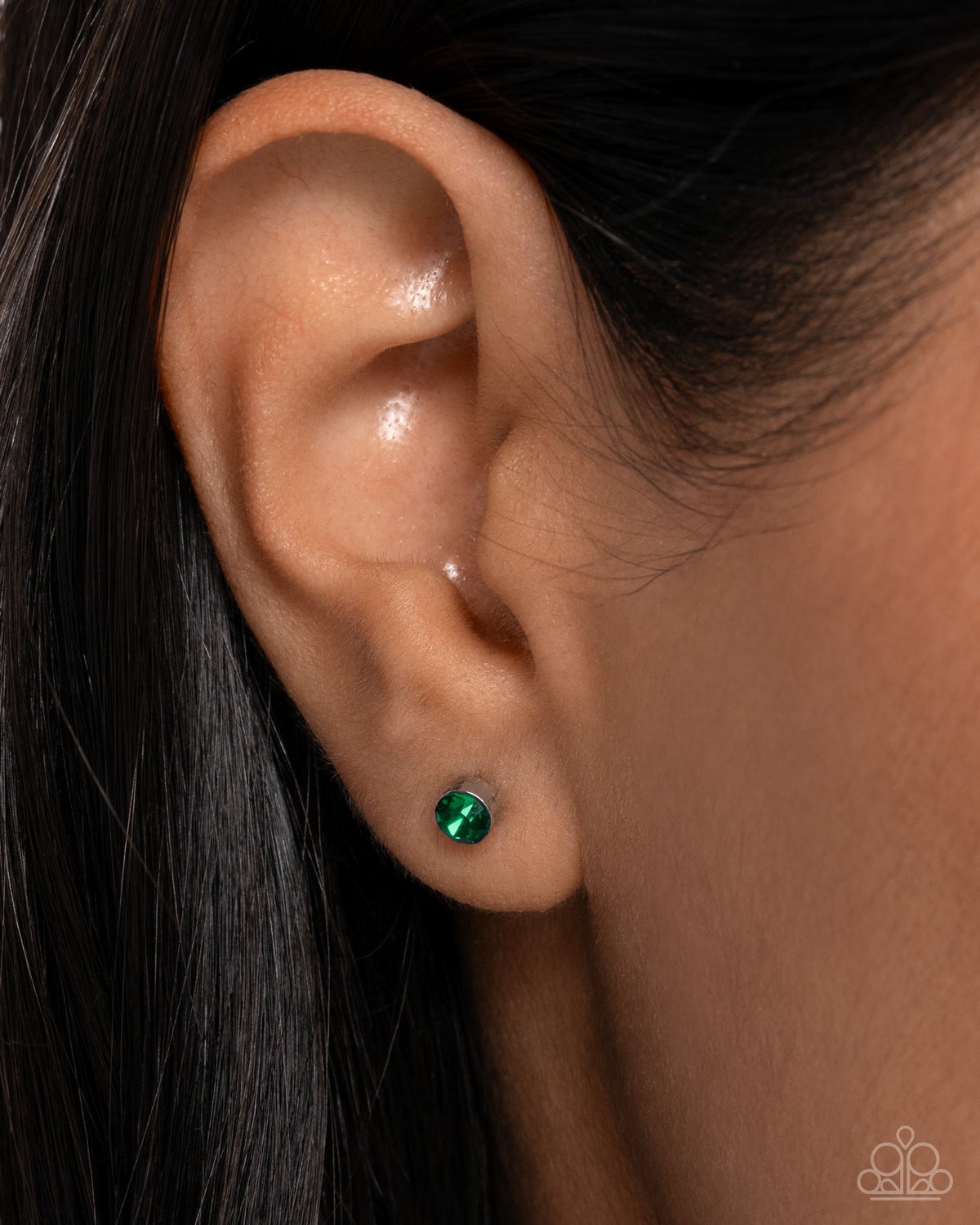 Logical Light Emerald Green Rhinestone Stud Post Earrings - Paparazzi Accessories-on model - CarasShop.com - $5 Jewelry by Cara Jewels