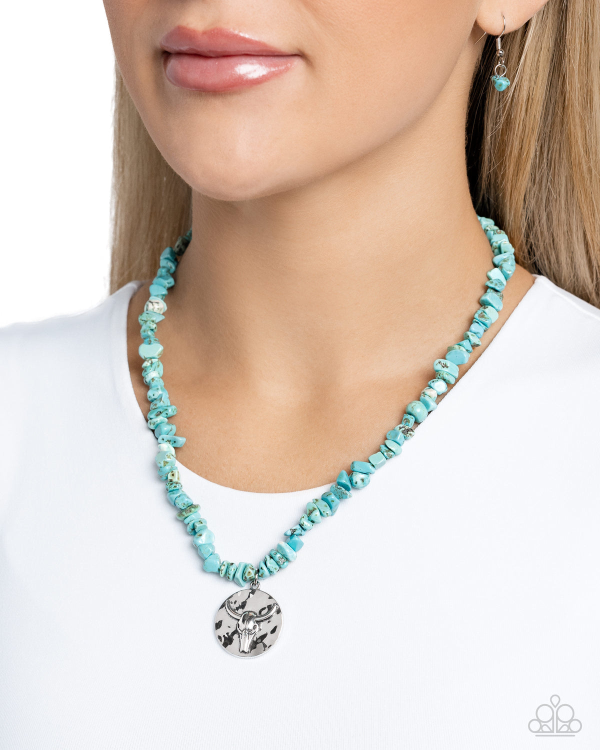 Longhorn Leader Turquoise Blue Stone Necklace - Paparazzi Accessories-on model - CarasShop.com - $5 Jewelry by Cara Jewels