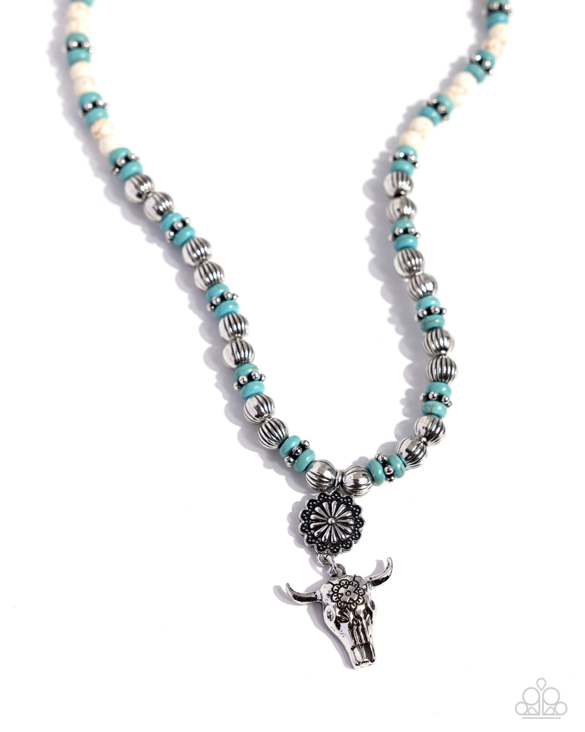 Longhorn Longevity White &amp; Turquoise Blue Stone Necklace - Paparazzi Accessories- lightbox - CarasShop.com - $5 Jewelry by Cara Jewels