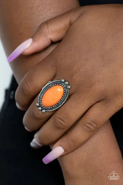 Lost In Sagebrush Orange Ring - Paparazzi Accessories- on model - CarasShop.com - $5 Jewelry by Cara Jewels