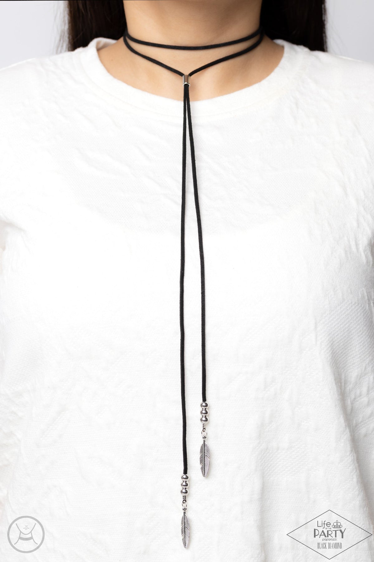 Lost On The Wind Black Suede Choker Necklace - Paparazzi Accessories-on model - CarasShop.com - $5 Jewelry by Cara Jewels