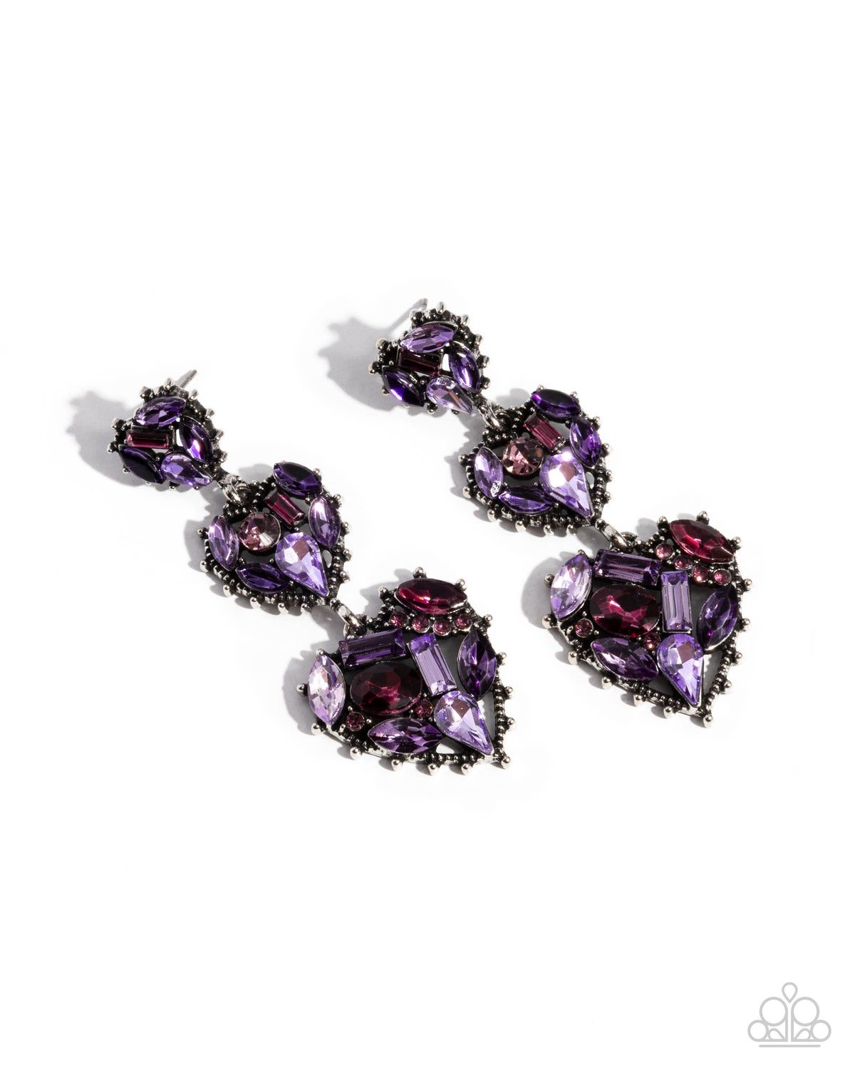 Lovable Lure Purple Rhinestone Heart Earrings - Paparazzi Accessories- lightbox - CarasShop.com - $5 Jewelry by Cara Jewels