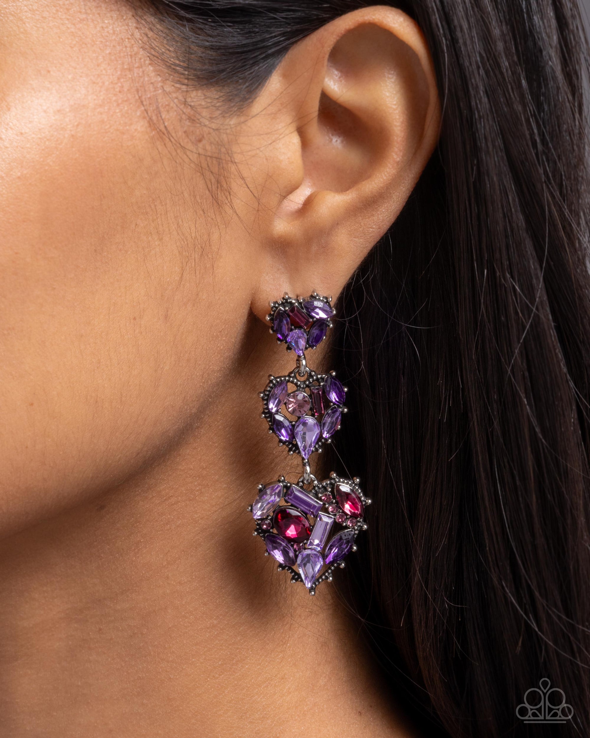 Lovable Lure Purple Rhinestone Heart Earrings - Paparazzi Accessories- lightbox - CarasShop.com - $5 Jewelry by Cara Jewels