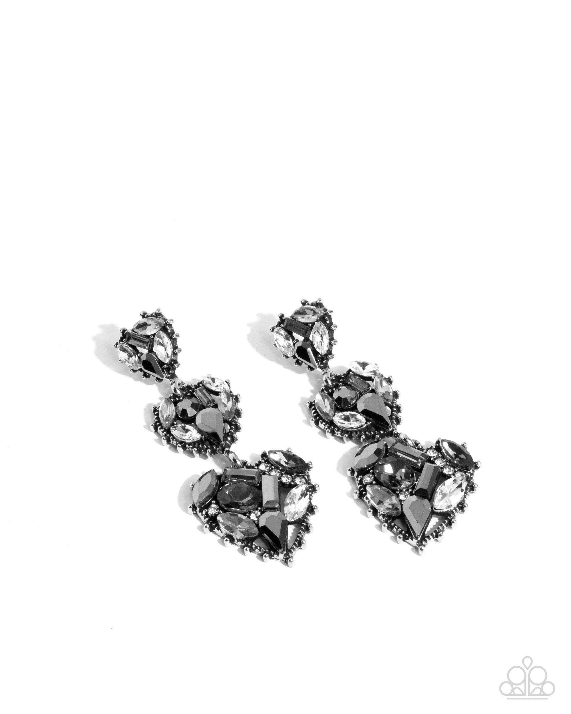 Lovable Lure Silver Gem Heart Earrings - Paparazzi Accessories- lightbox - CarasShop.com - $5 Jewelry by Cara Jewels