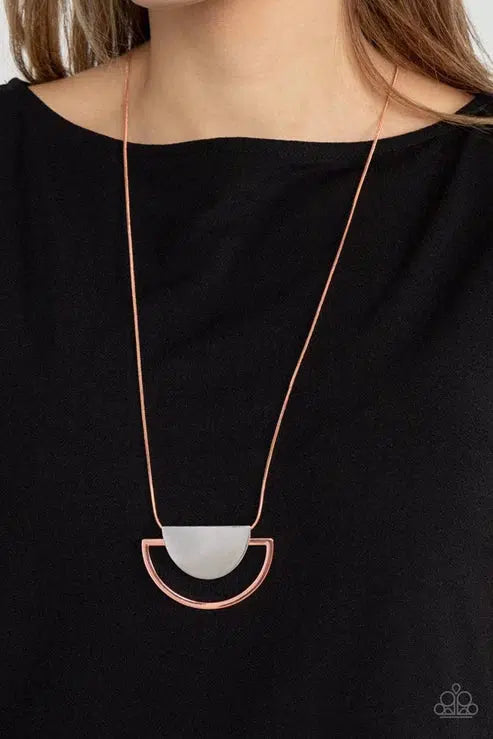 Lunar Phases Copper Necklace - Paparazzi Accessories- on model - CarasShop.com - $5 Jewelry by Cara Jewels
